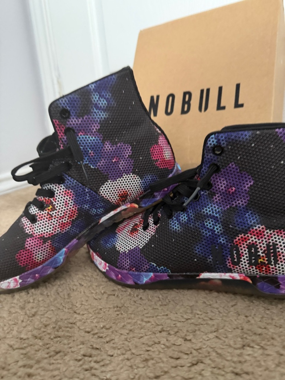 NOBULL Black Floral High-Top Sneakers with Purple and Pink Accents